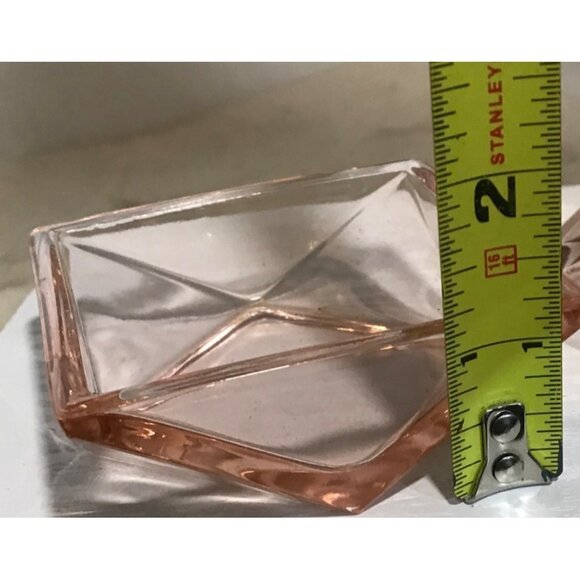 Glass Vanity Container Vintage Diamond Shaped Pink 2 Pc Powder Trinket Dish - Picture 11 of 11